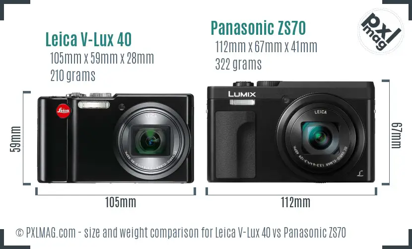 Leica V-Lux 40 vs Panasonic ZS70 size comparison
