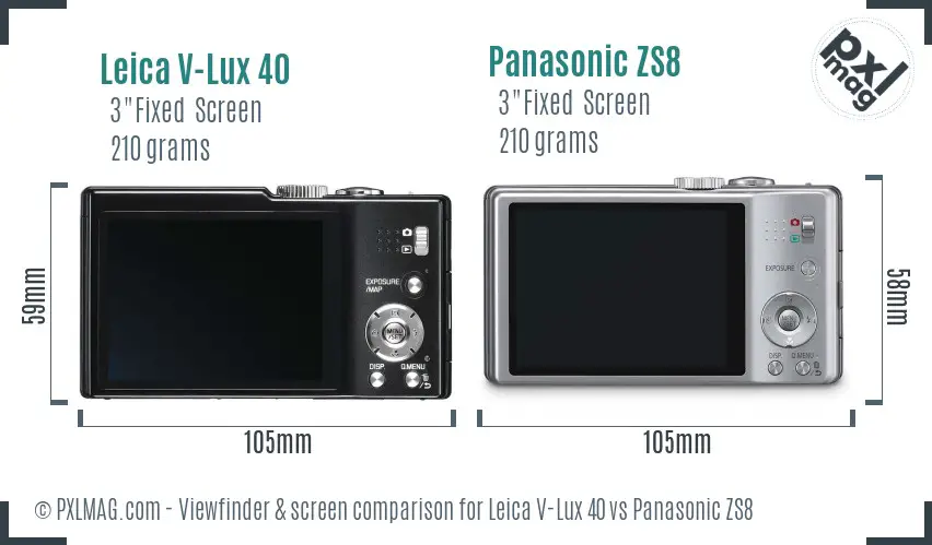 Leica V-Lux 40 vs Panasonic ZS8 Screen and Viewfinder comparison