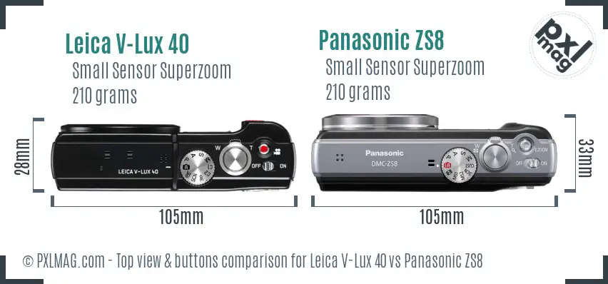 Leica V-Lux 40 vs Panasonic ZS8 top view buttons comparison