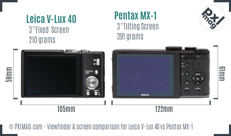 Leica V-Lux 40 vs Pentax MX-1 Screen and Viewfinder comparison