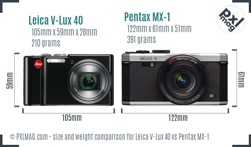 Leica V-Lux 40 vs Pentax MX-1 size comparison