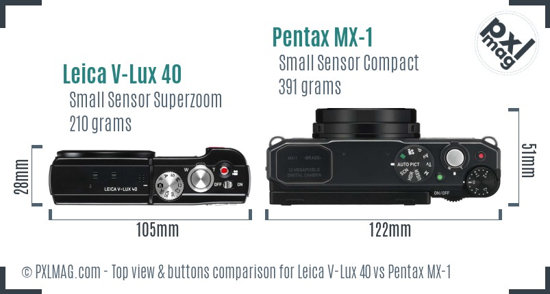 Leica V-Lux 40 vs Pentax MX-1 top view buttons comparison