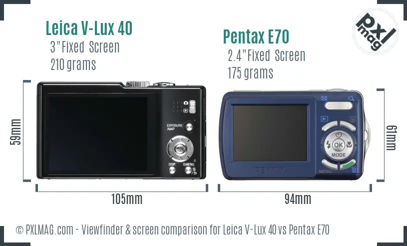 Leica V-Lux 40 vs Pentax E70 Screen and Viewfinder comparison