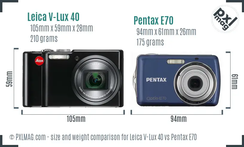 Leica V-Lux 40 vs Pentax E70 size comparison