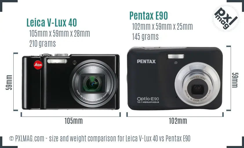 Leica V-Lux 40 vs Pentax E90 size comparison Leica V-Lux 40 vs Pentax E90 size comparison
