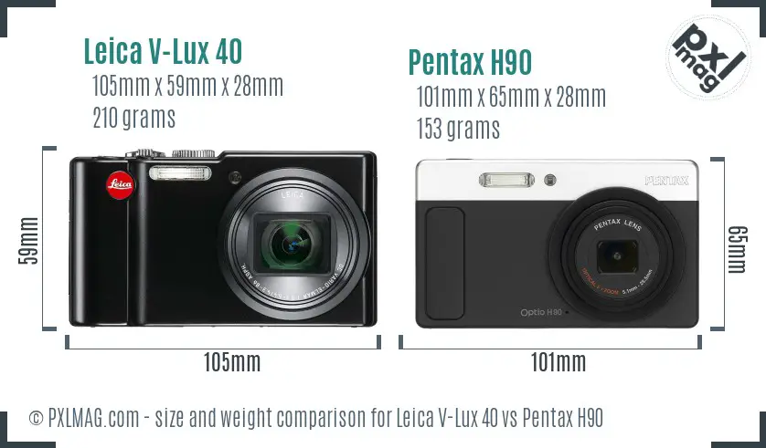 Leica V-Lux 40 vs Pentax H90 size comparison