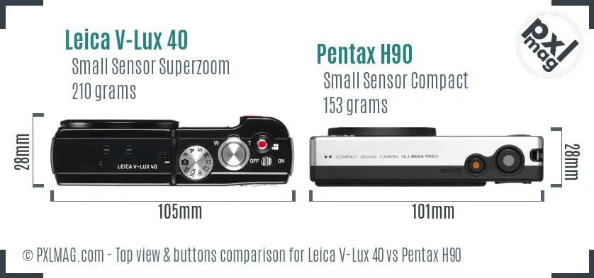 Leica V-Lux 40 vs Pentax H90 top view buttons comparison