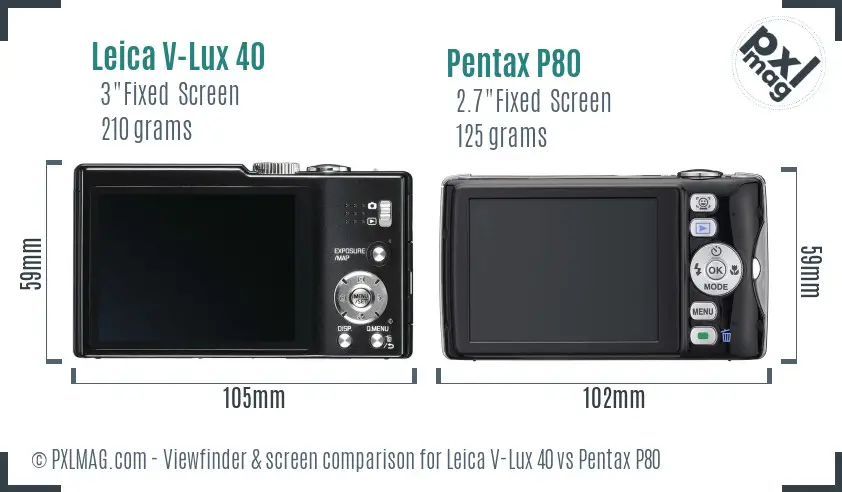 Leica V-Lux 40 vs Pentax P80 Screen and Viewfinder comparison