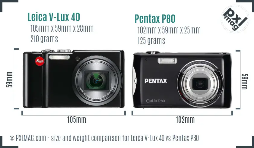 Leica V-Lux 40 vs Pentax P80 size comparison