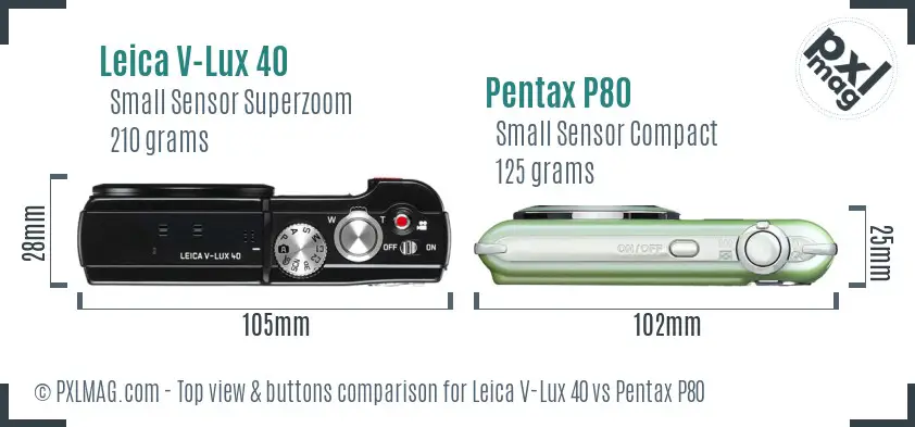 Leica V-Lux 40 vs Pentax P80 top view buttons comparison