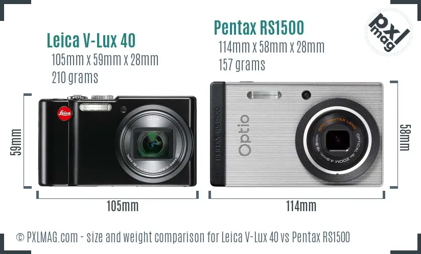 Leica V-Lux 40 vs Pentax RS1500 size comparison Leica V-Lux 40 vs Pentax RS1500 size comparison