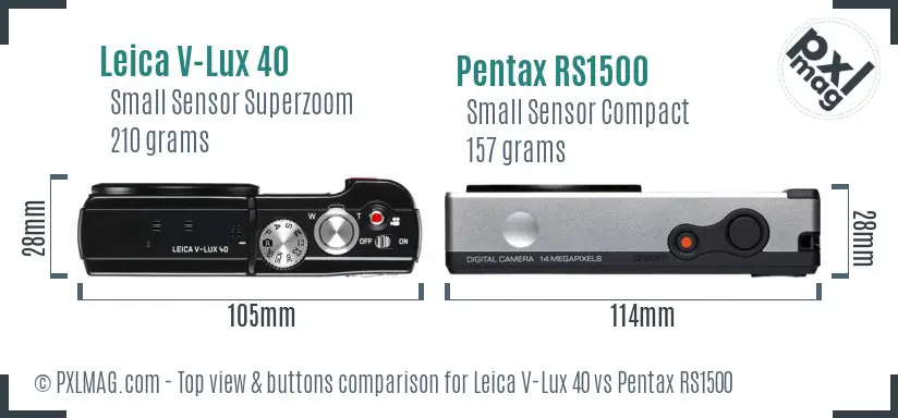 Leica V-Lux 40 vs Pentax RS1500 top view buttons comparison Leica V-Lux 40 vs Pentax RS1500 top view buttons comparison