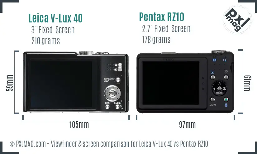 Leica V-Lux 40 vs Pentax RZ10 Screen and Viewfinder comparison