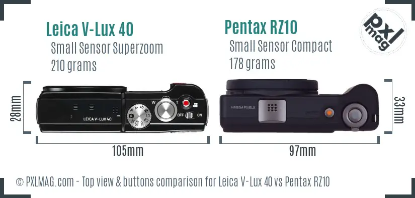 Leica V-Lux 40 vs Pentax RZ10 top view buttons comparison