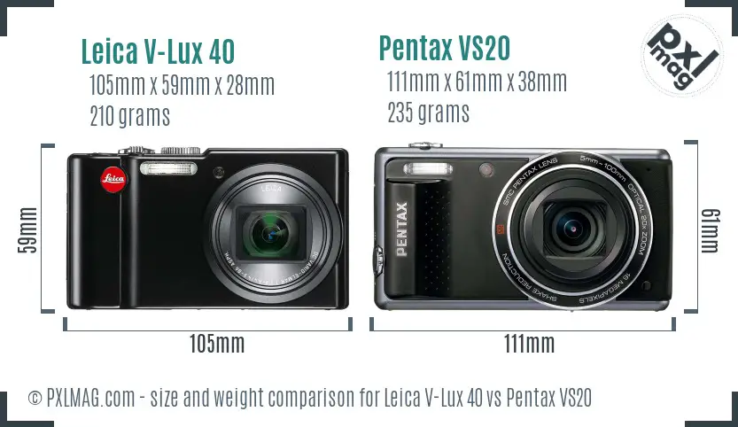 Leica V-Lux 40 vs Pentax VS20 size comparison Leica V-Lux 40 vs Pentax VS20 size comparison