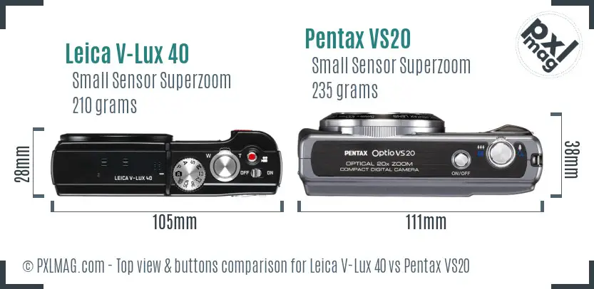 Leica V-Lux 40 vs Pentax VS20 top view buttons comparison Leica V-Lux 40 vs Pentax VS20 top view buttons comparison