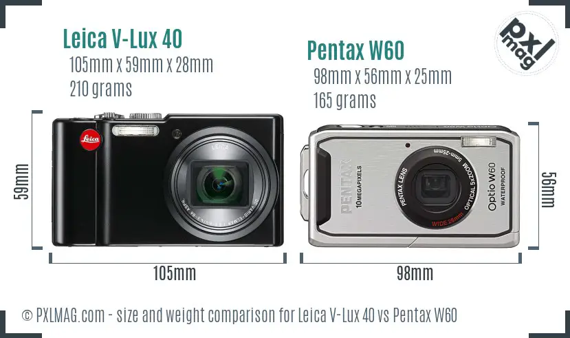 Leica V-Lux 40 vs Pentax W60 size comparison Leica V-Lux 40 vs Pentax W60 size comparison