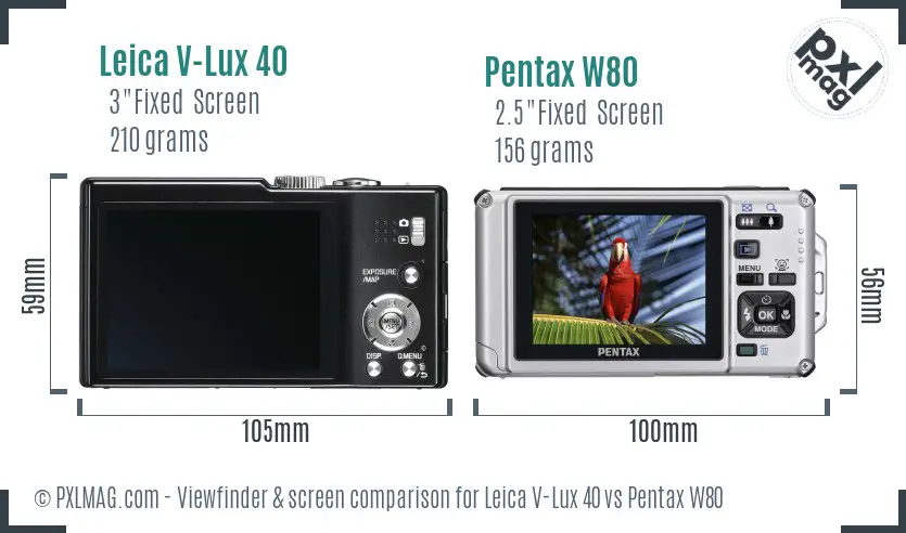 Leica V-Lux 40 vs Pentax W80 Screen and Viewfinder comparison