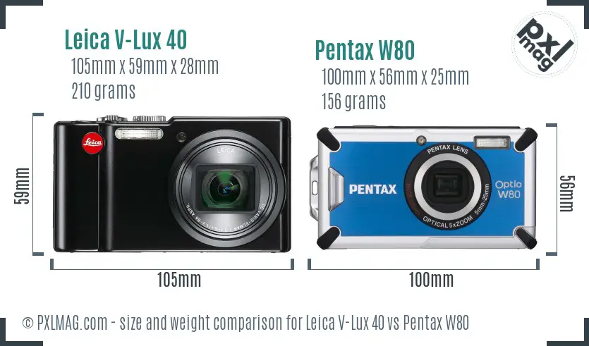 Leica V-Lux 40 vs Pentax W80 size comparison