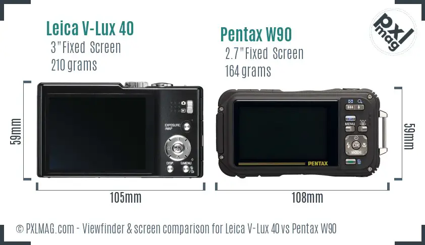 Leica V-Lux 40 vs Pentax W90 Screen and Viewfinder comparison