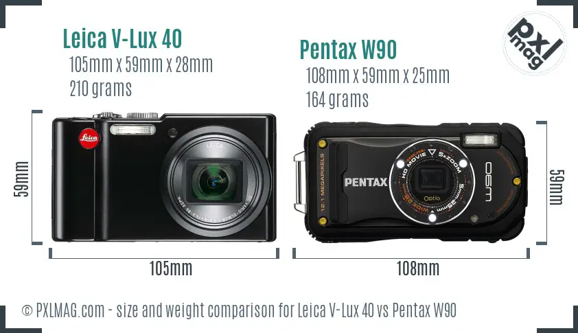 Leica V-Lux 40 vs Pentax W90 size comparison