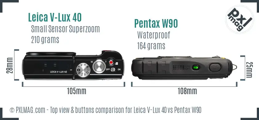 Leica V-Lux 40 vs Pentax W90 top view buttons comparison