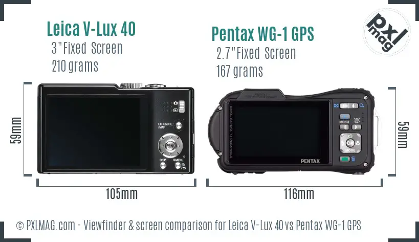 Leica V-Lux 40 vs Pentax WG-1 GPS Screen and Viewfinder comparison