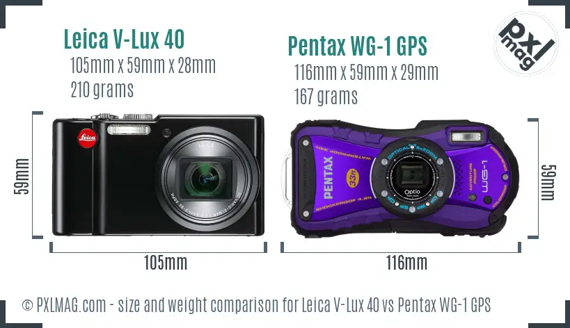 Leica V-Lux 40 vs Pentax WG-1 GPS size comparison