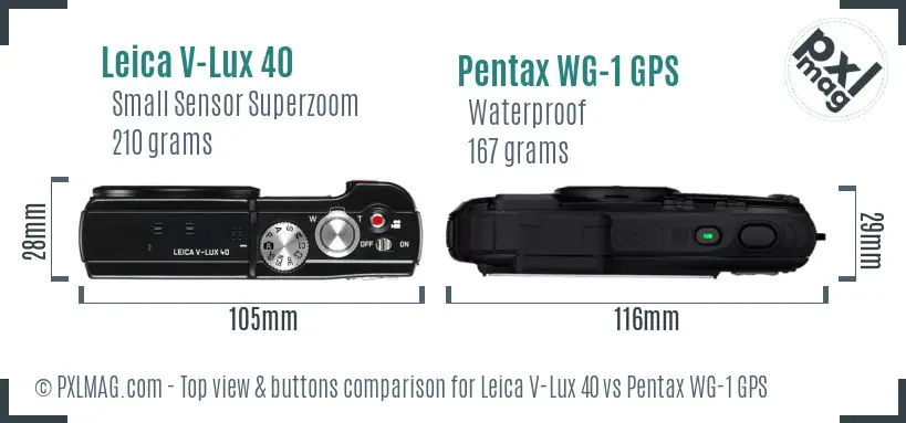 Leica V-Lux 40 vs Pentax WG-1 GPS top view buttons comparison