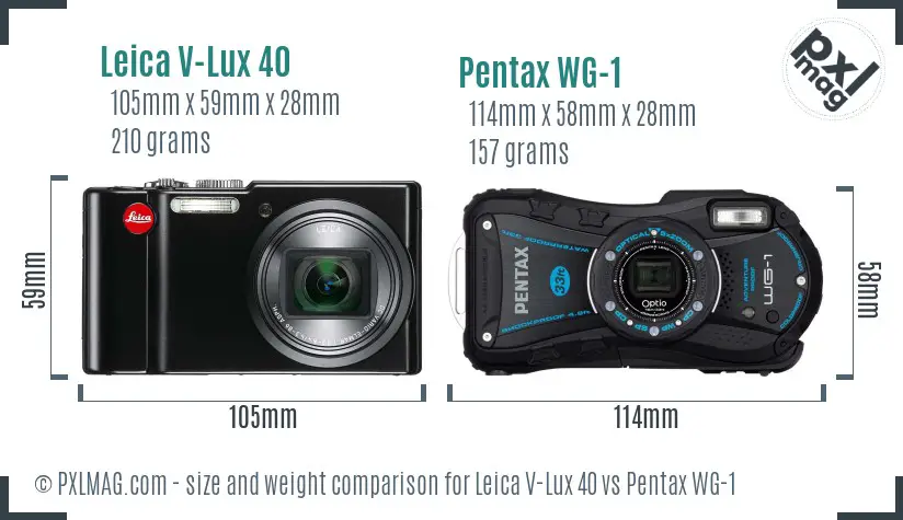 Leica V-Lux 40 vs Pentax WG-1 size comparison