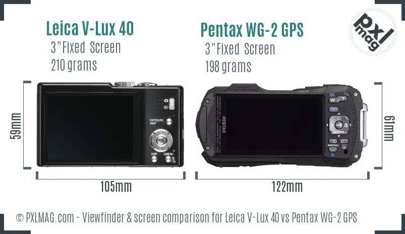 Leica V-Lux 40 vs Pentax WG-2 GPS Screen and Viewfinder comparison