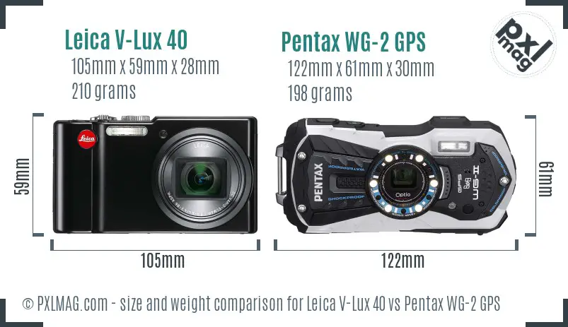 Leica V-Lux 40 vs Pentax WG-2 GPS size comparison