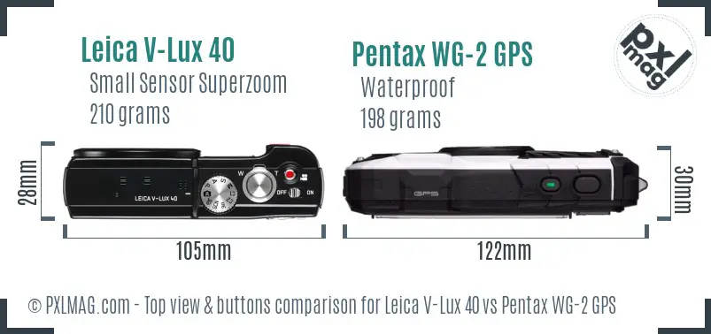 Leica V-Lux 40 vs Pentax WG-2 GPS top view buttons comparison