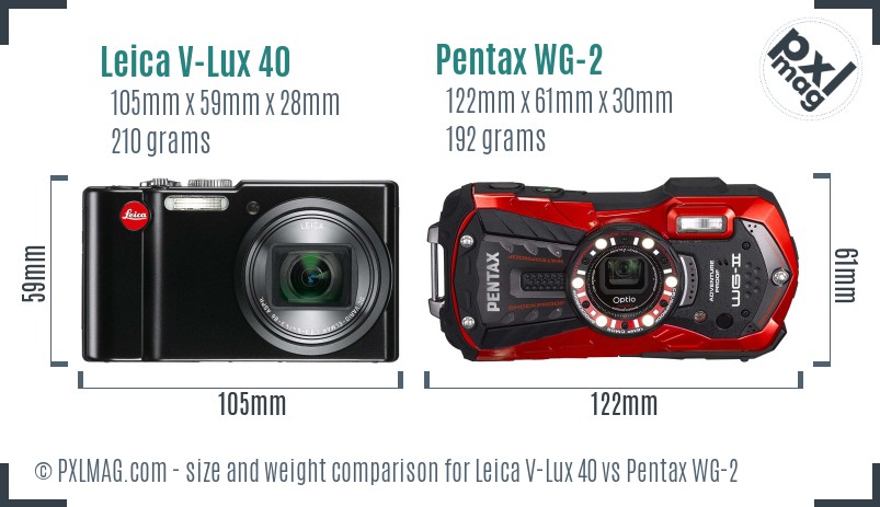 Leica V-Lux 40 vs Pentax WG-2 size comparison Leica V-Lux 40 vs Pentax WG-2 size comparison