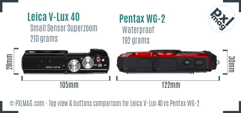 Leica V-Lux 40 vs Pentax WG-2 top view buttons comparison