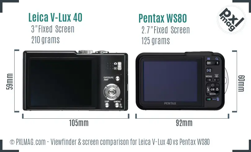 Leica V-Lux 40 vs Pentax WS80 Screen and Viewfinder comparison