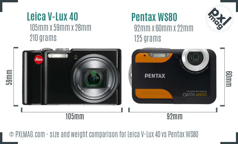 Leica V-Lux 40 vs Pentax WS80 size comparison