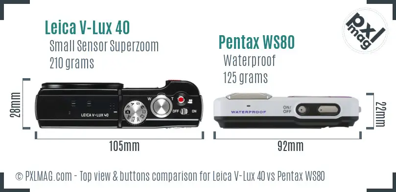 Leica V-Lux 40 vs Pentax WS80 top view buttons comparison