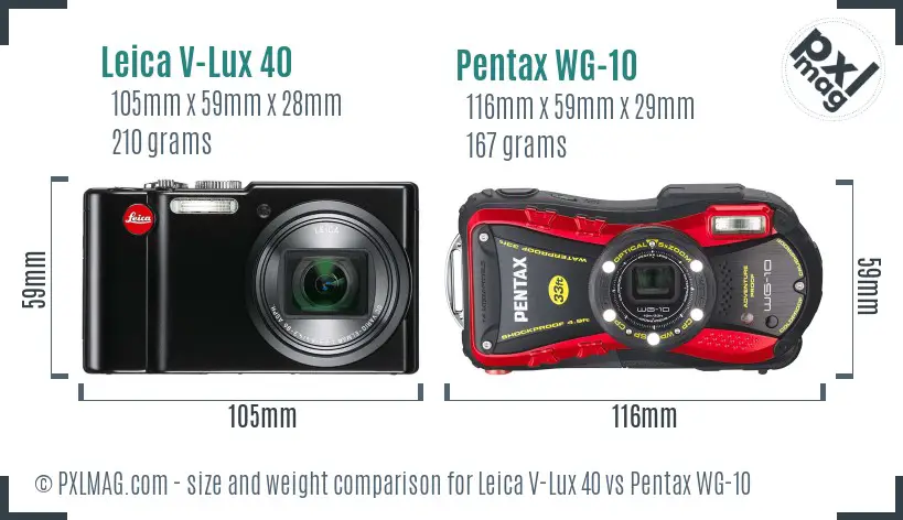 Leica V-Lux 40 vs Pentax WG-10 size comparison