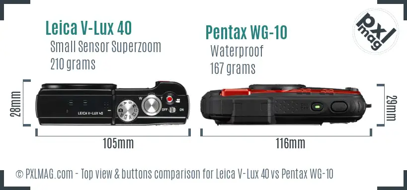 Leica V-Lux 40 vs Pentax WG-10 top view buttons comparison