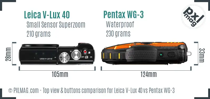 Leica V-Lux 40 vs Pentax WG-3 top view buttons comparison