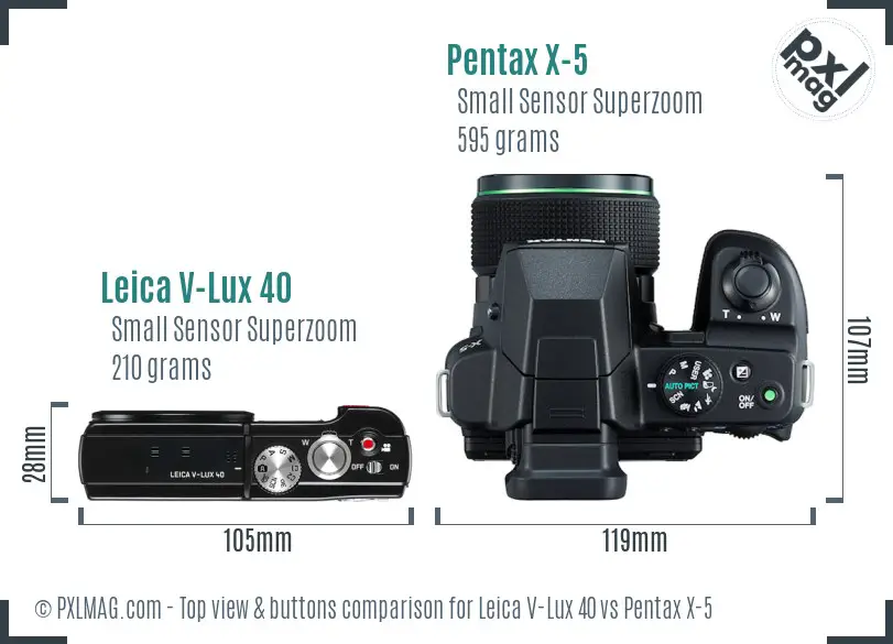 Leica V-Lux 40 vs Pentax X-5 top view buttons comparison