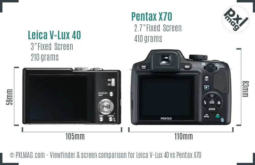 Leica V-Lux 40 vs Pentax X70 Screen and Viewfinder comparison