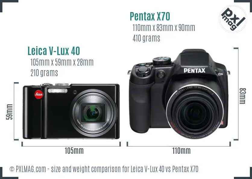 Leica V-Lux 40 vs Pentax X70 size comparison