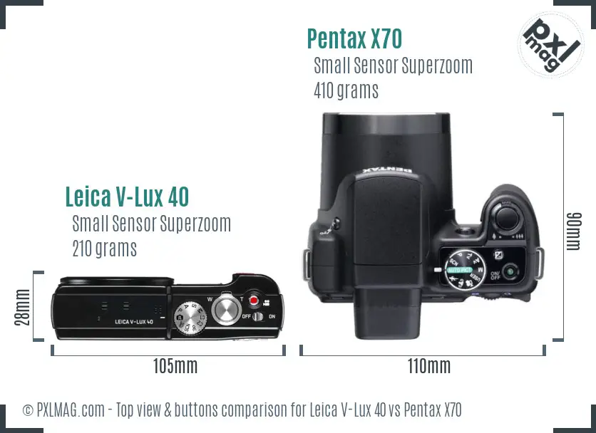 Leica V-Lux 40 vs Pentax X70 top view buttons comparison