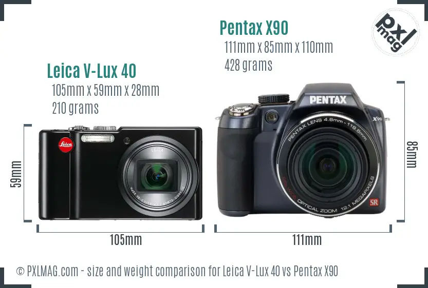 Leica V-Lux 40 vs Pentax X90 size comparison