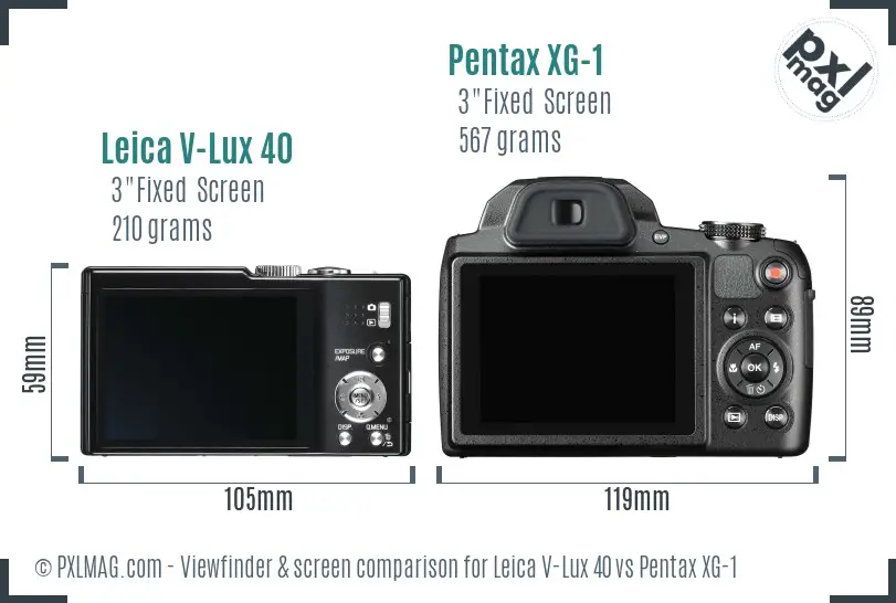 Leica V-Lux 40 vs Pentax XG-1 Screen and Viewfinder comparison