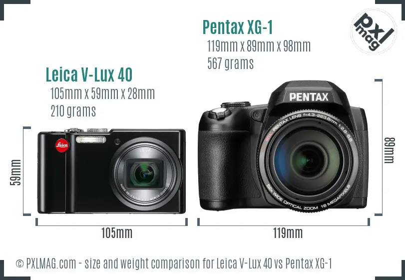 Leica V-Lux 40 vs Pentax XG-1 size comparison