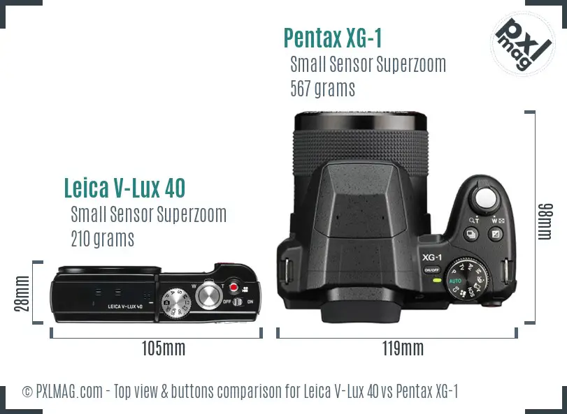Leica V-Lux 40 vs Pentax XG-1 top view buttons comparison