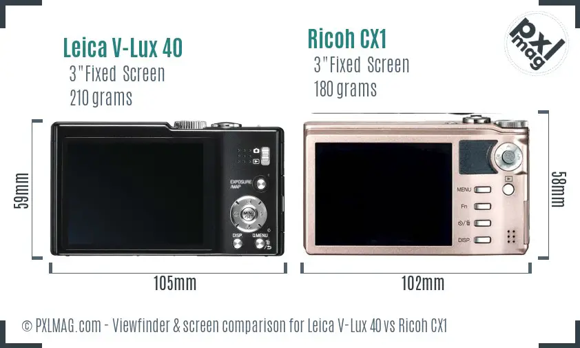 Leica V-Lux 40 vs Ricoh CX1 Screen and Viewfinder comparison